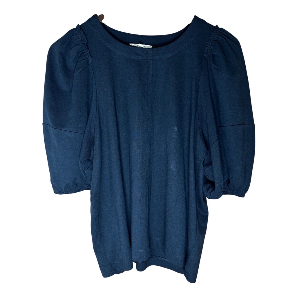 Madewell Black Puff Sleeve Top Blouse Round Neck‎ Short Sleeve Womens Size L